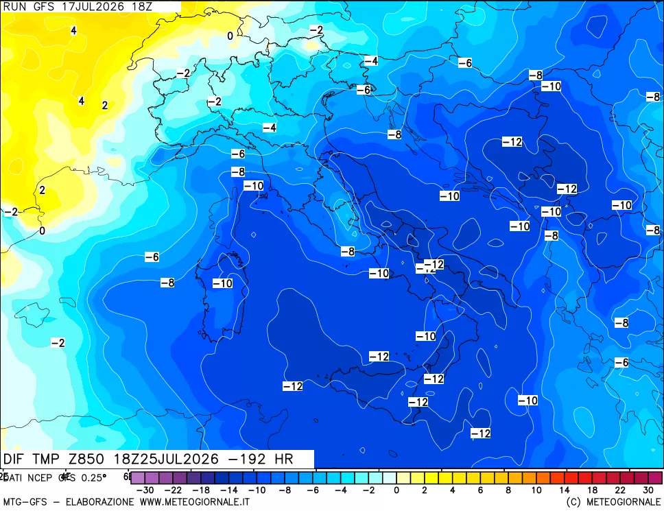 mappa 850 hPA Dif. Temp - Init