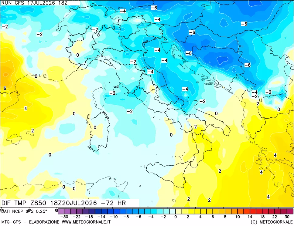 mappa 850 hPA Dif. Temp - Init