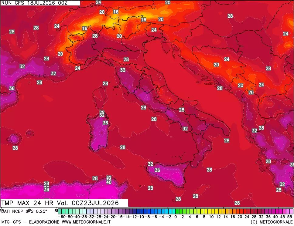 mappa Temperatura massima 24 ore