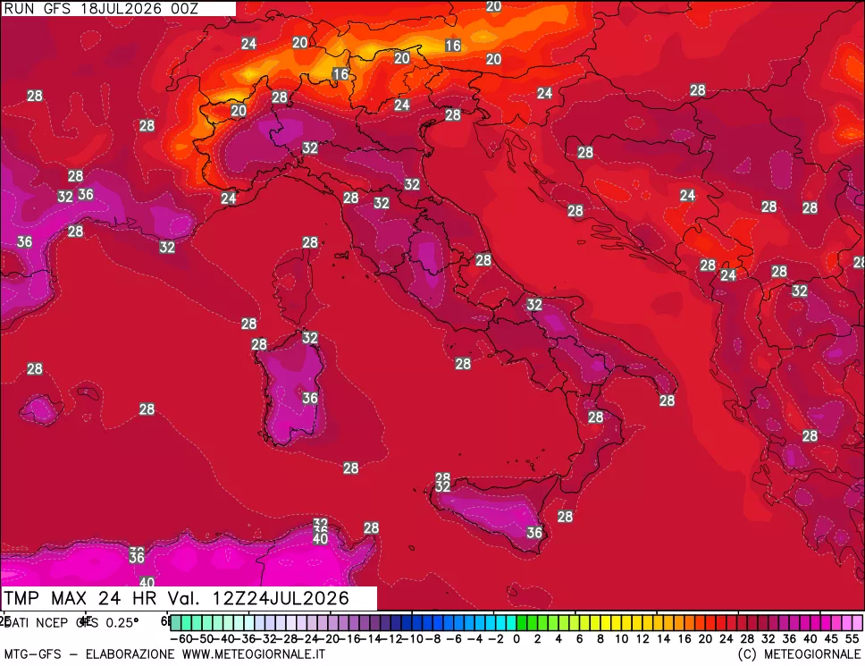 mappa Temperatura massima 24 ore