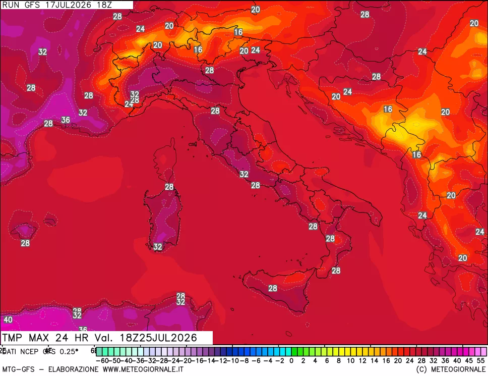 mappa Temperatura massima 24 ore