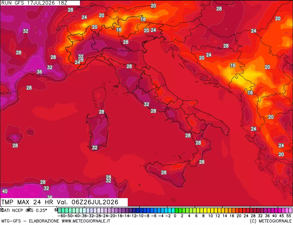 mappa Temperatura massima 24 ore