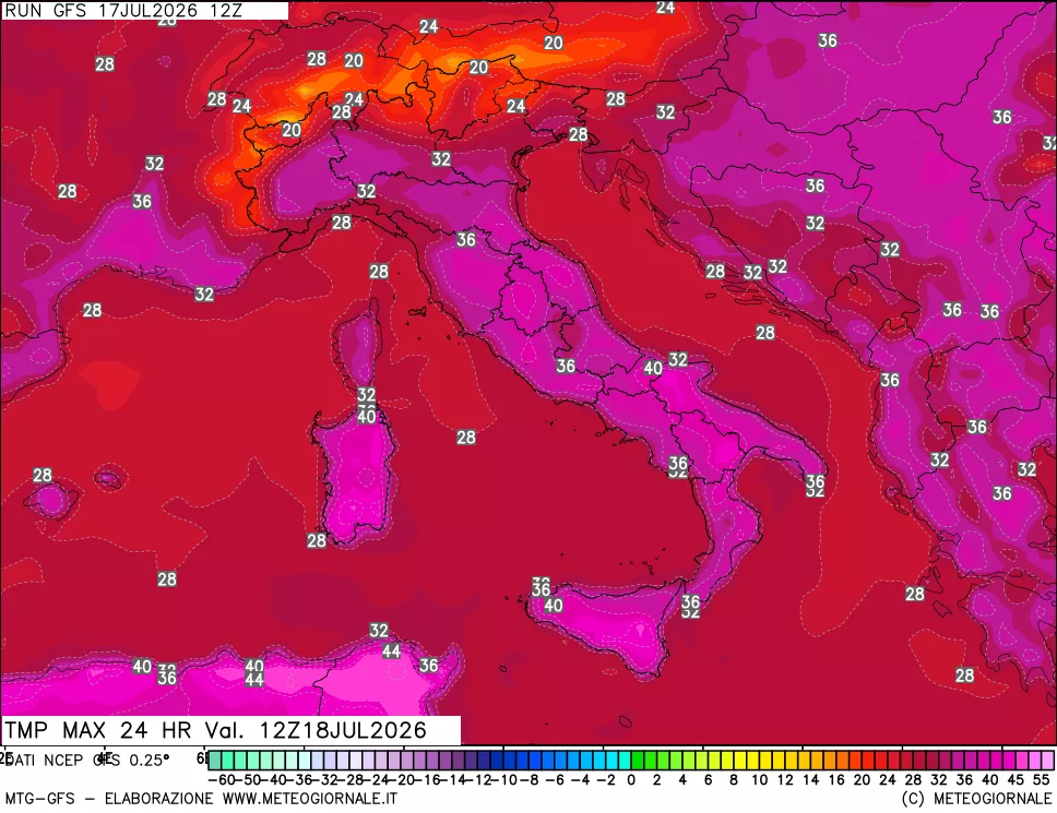 mappa Temperatura massima 24 ore