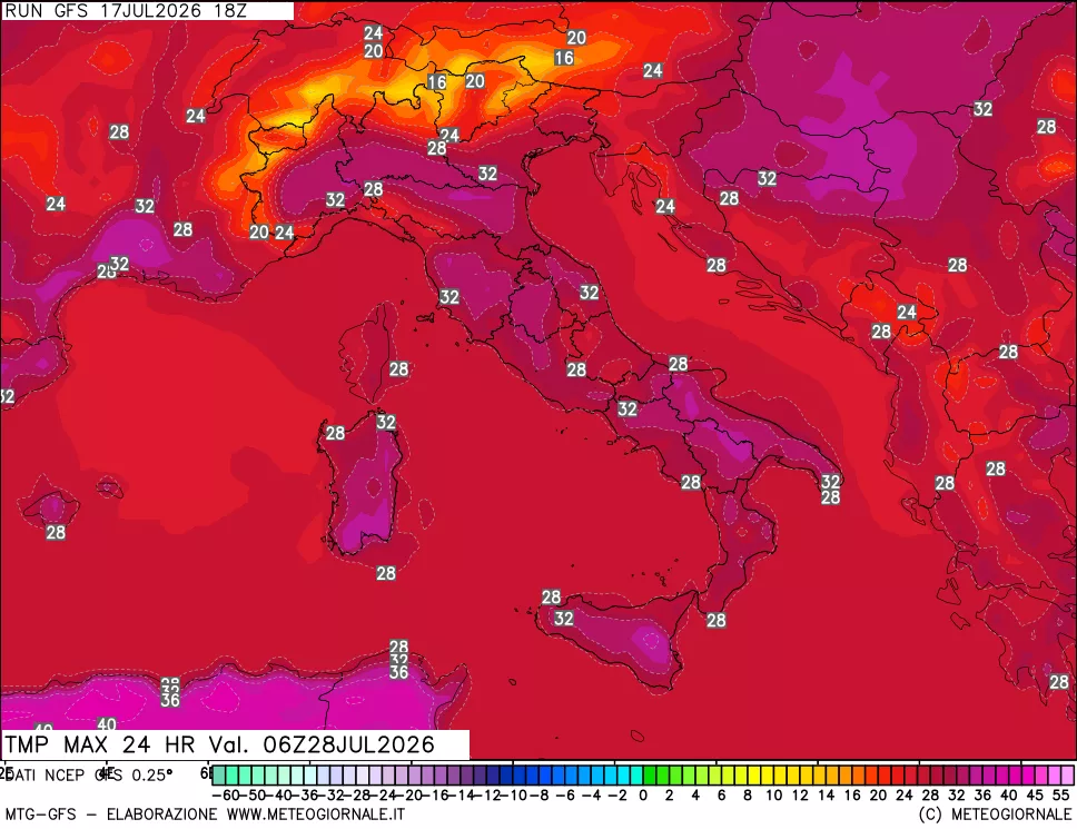 mappa Temperatura massima 24 ore