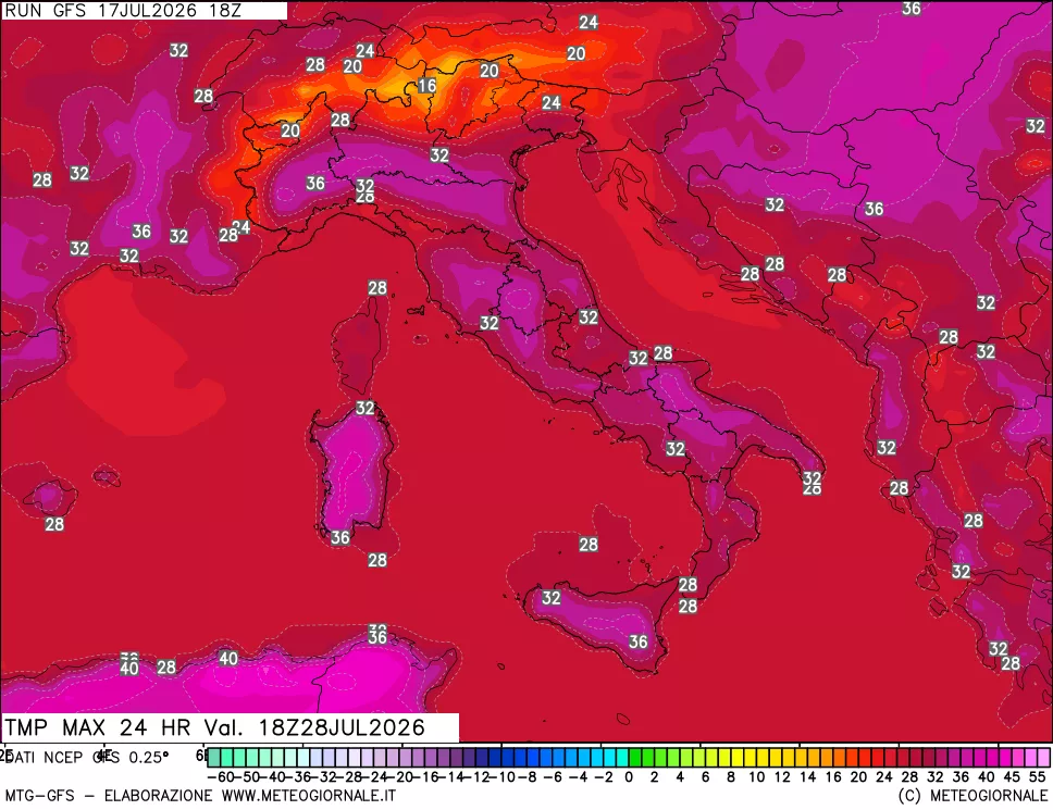 mappa Temperatura massima 24 ore