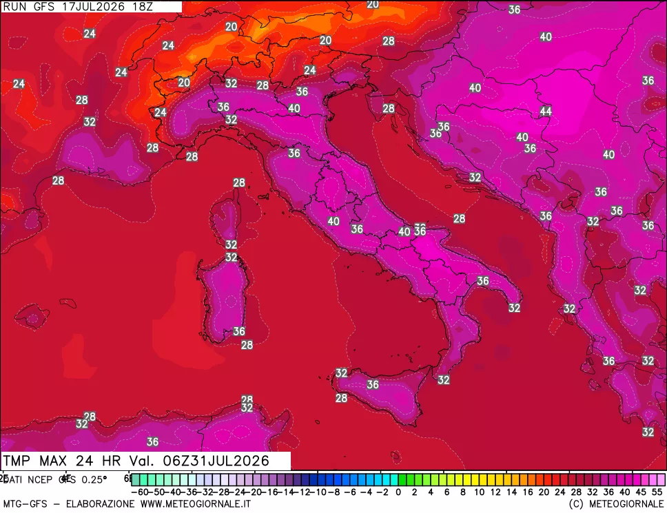 mappa Temperatura massima 24 ore