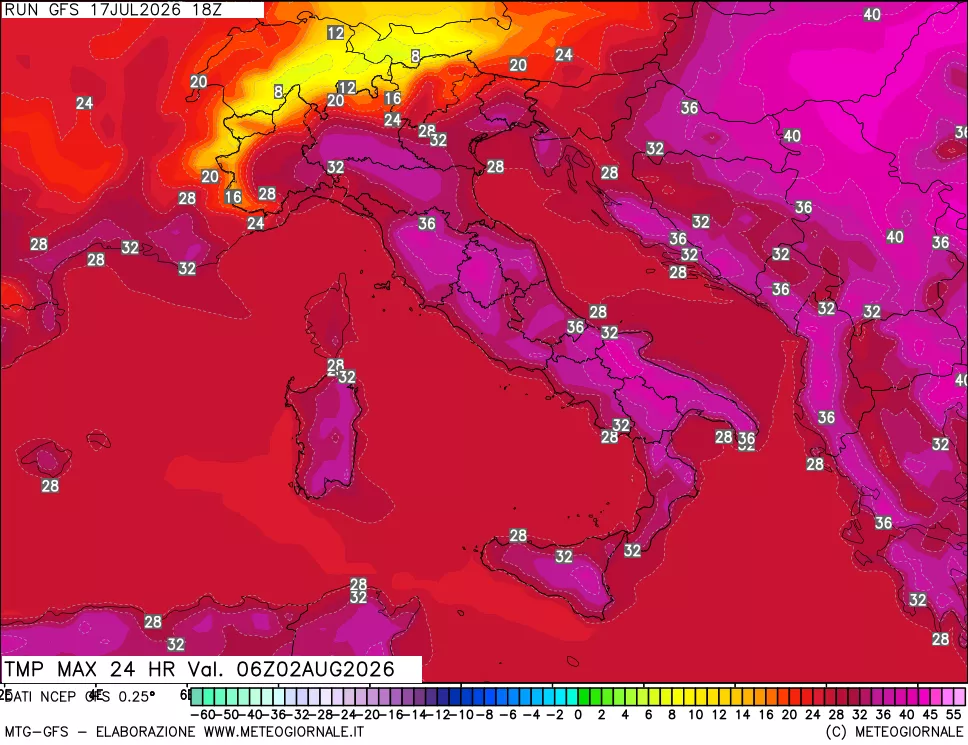 mappa Temperatura massima 24 ore