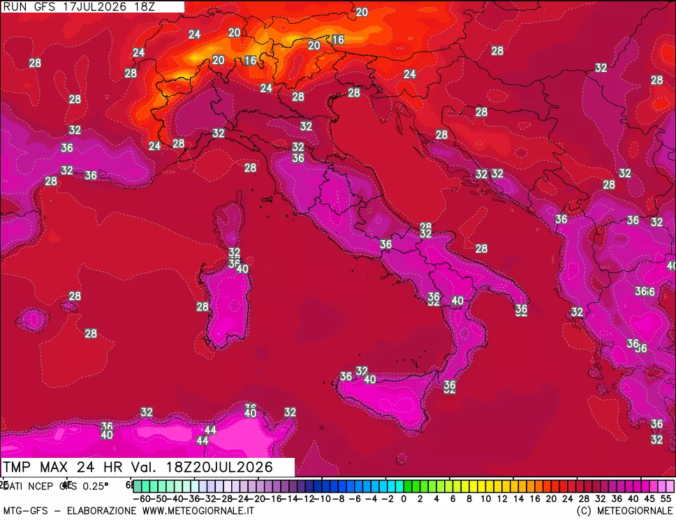 mappa Temperatura massima 24 ore