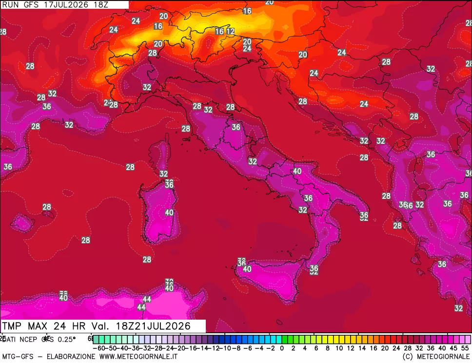 mappa Temperatura massima 24 ore