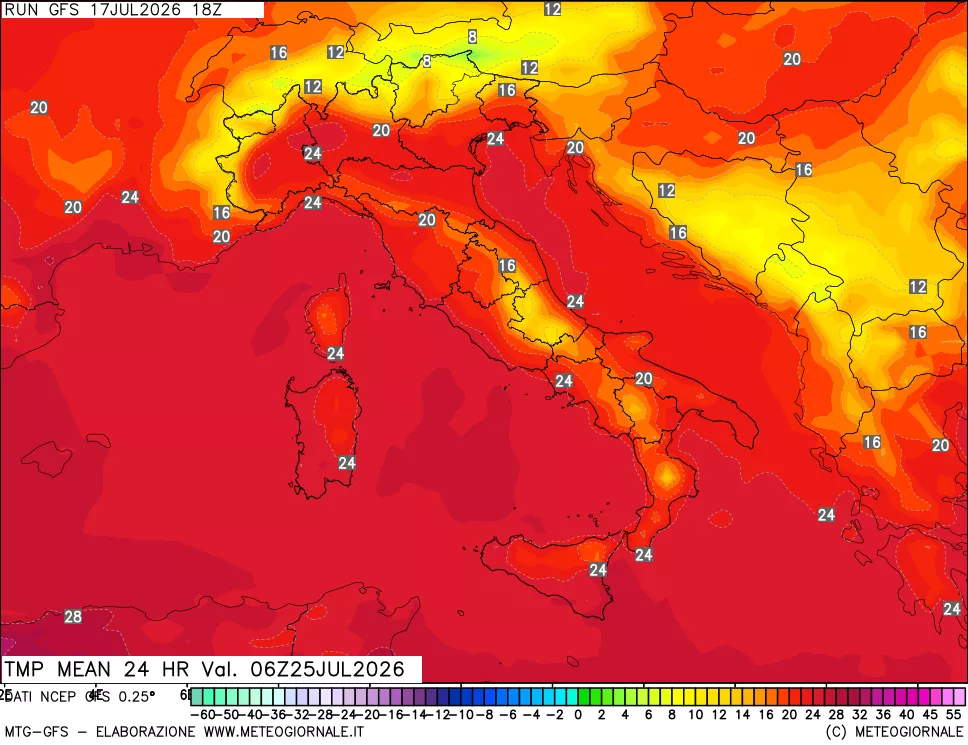 mappa Temperatura media 24 ore