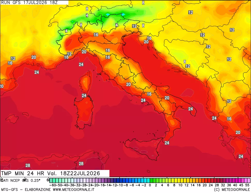 mappa Temperatura minima 24 ore