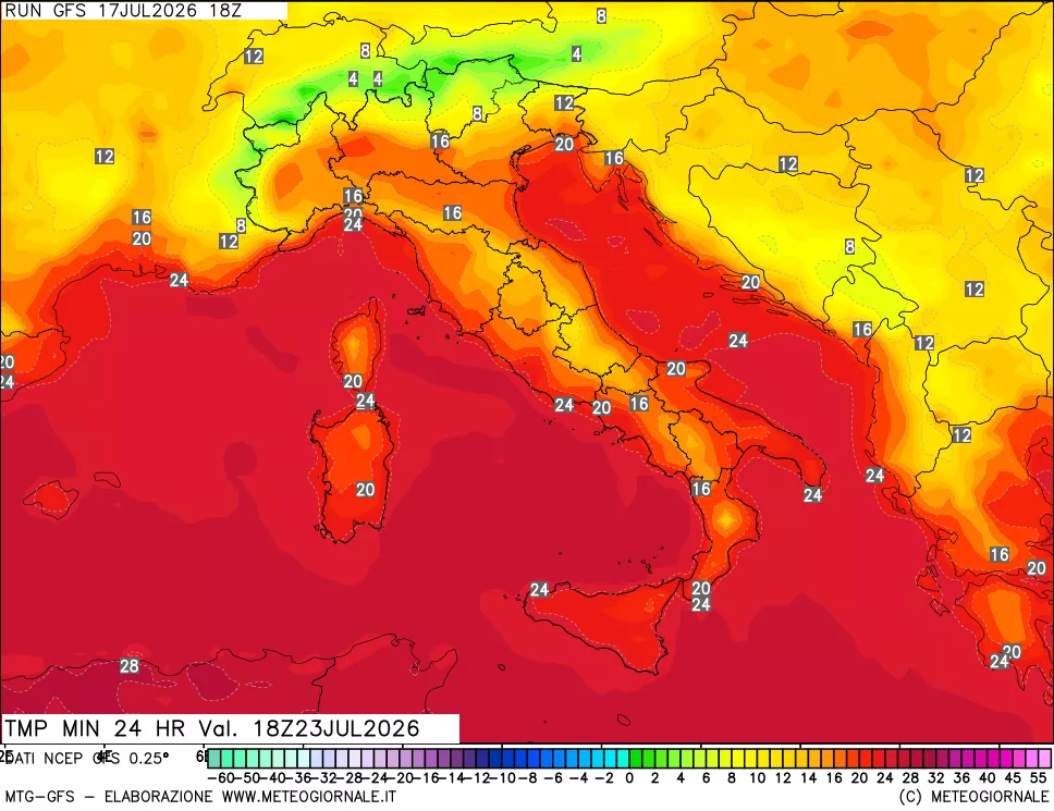 mappa Temperatura minima 24 ore