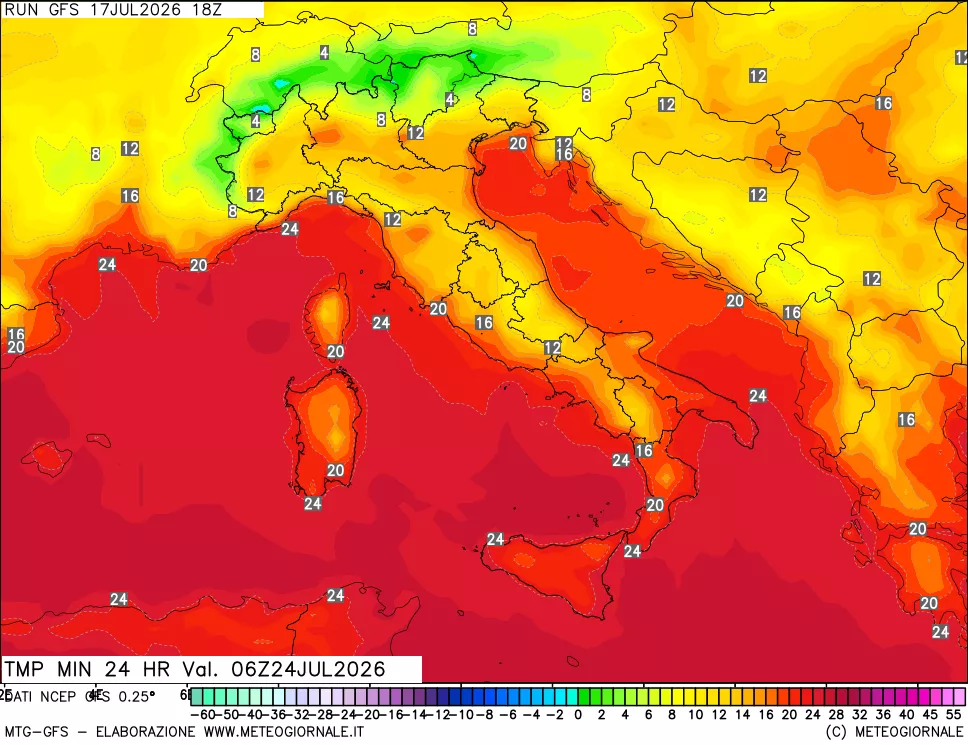 mappa Temperatura minima 24 ore