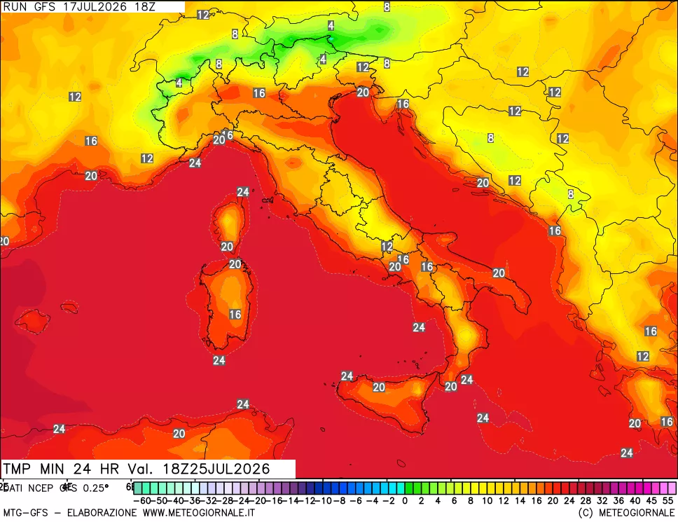 mappa Temperatura minima 24 ore