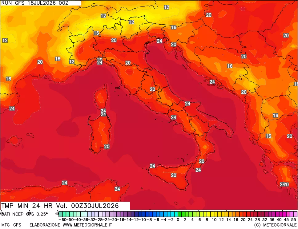 mappa Temperatura minima 24 ore