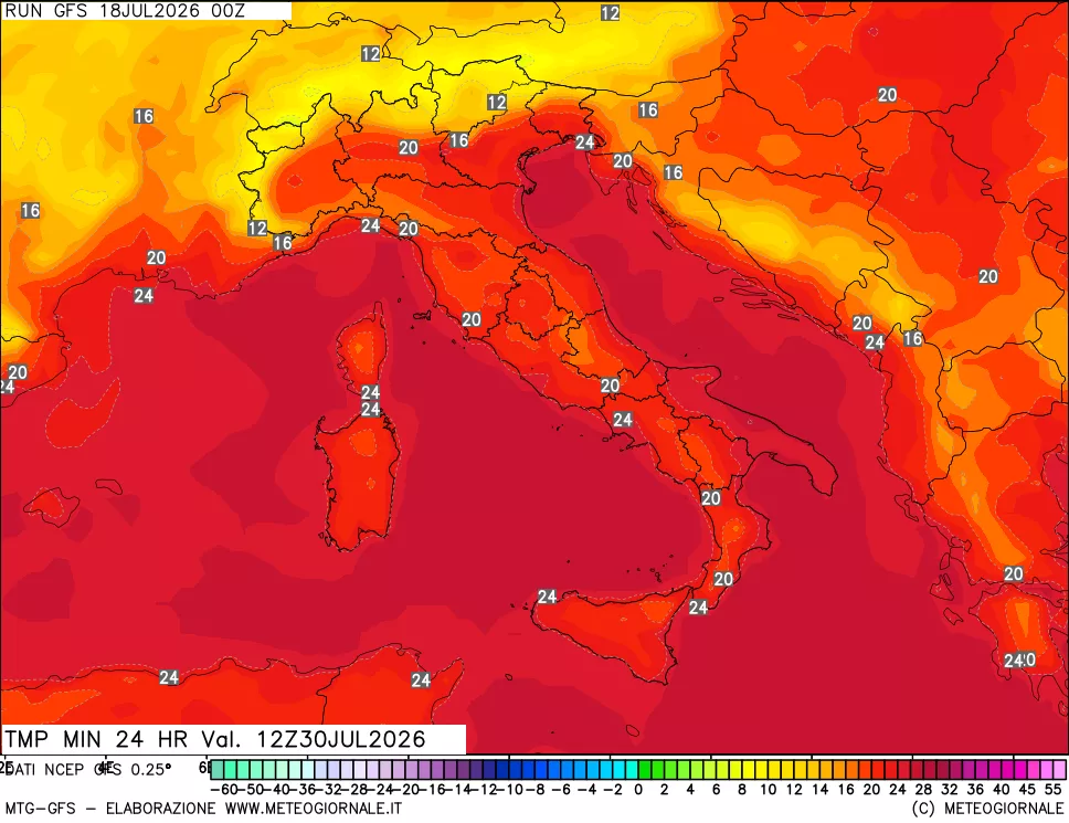 mappa Temperatura minima 24 ore