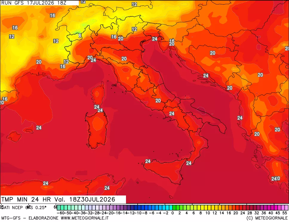 mappa Temperatura minima 24 ore