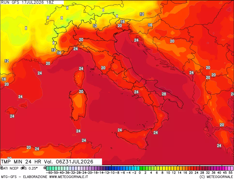 mappa Temperatura minima 24 ore