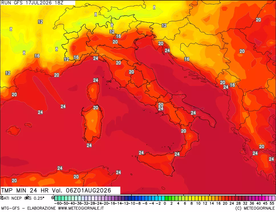 mappa Temperatura minima 24 ore