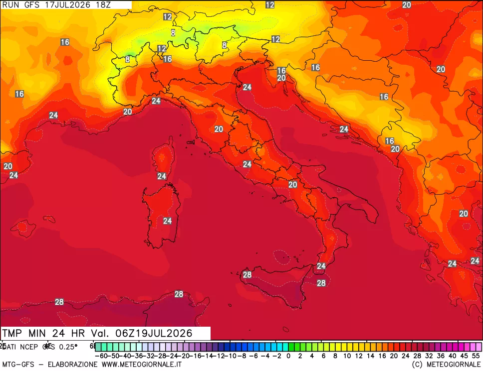 mappa Temperatura minima 24 ore