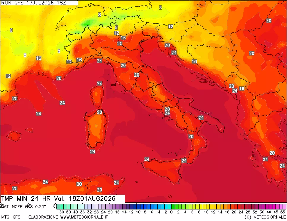 mappa Temperatura minima 24 ore