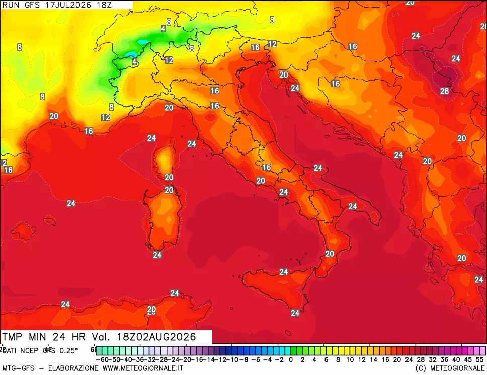 mappa Temperatura minima 24 ore