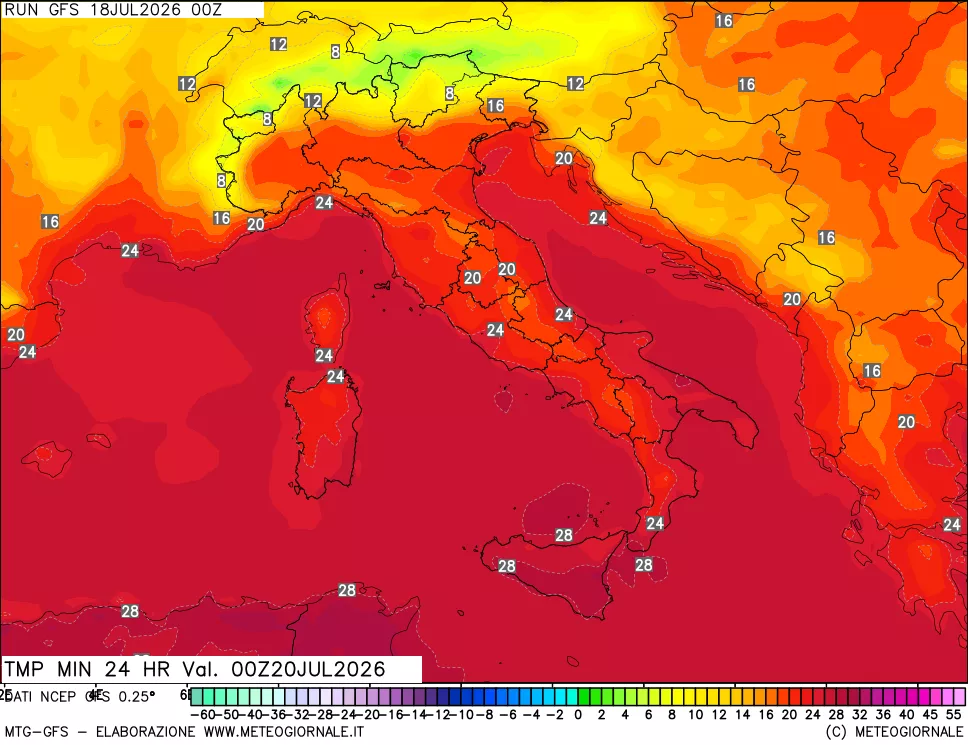 mappa Temperatura minima 24 ore