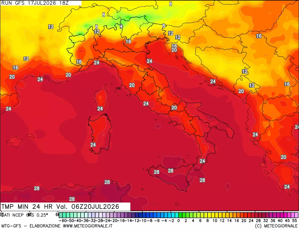 mappa Temperatura minima 24 ore