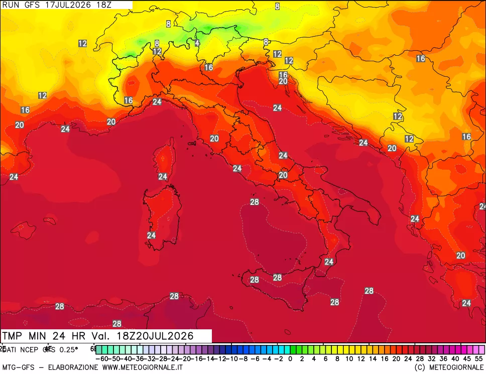 mappa Temperatura minima 24 ore