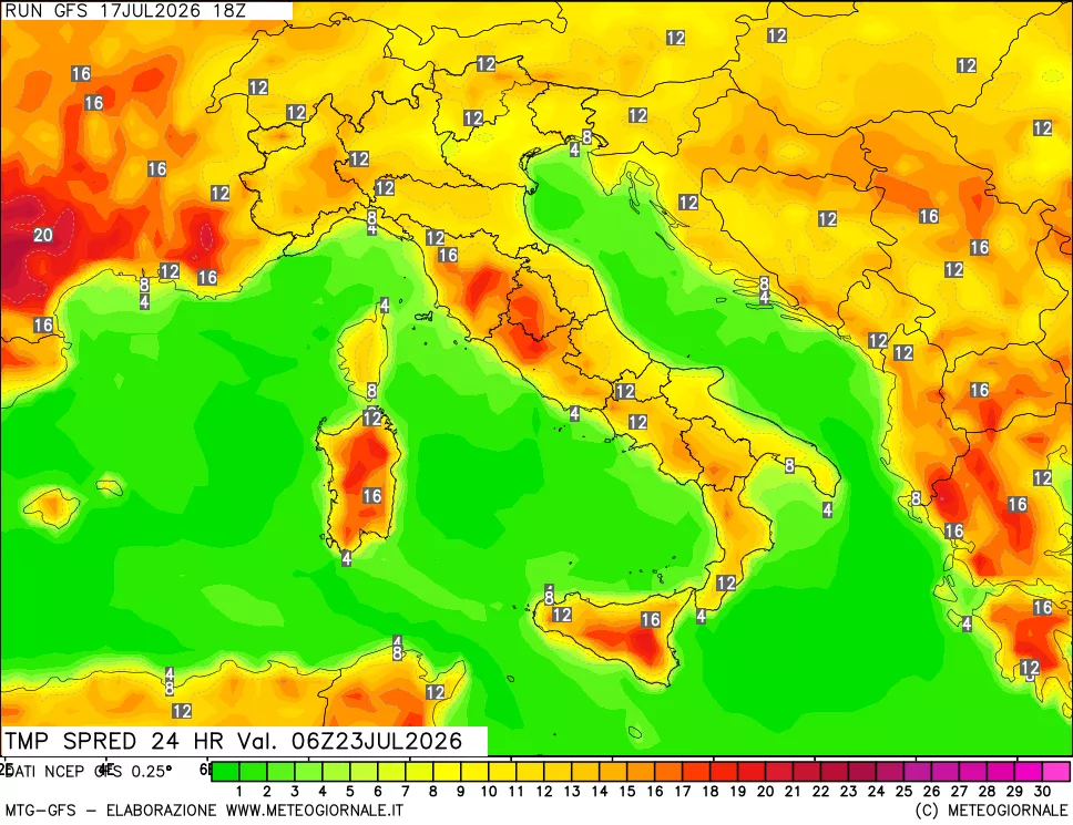 mappa Dif. TMax-TMin 24 ore