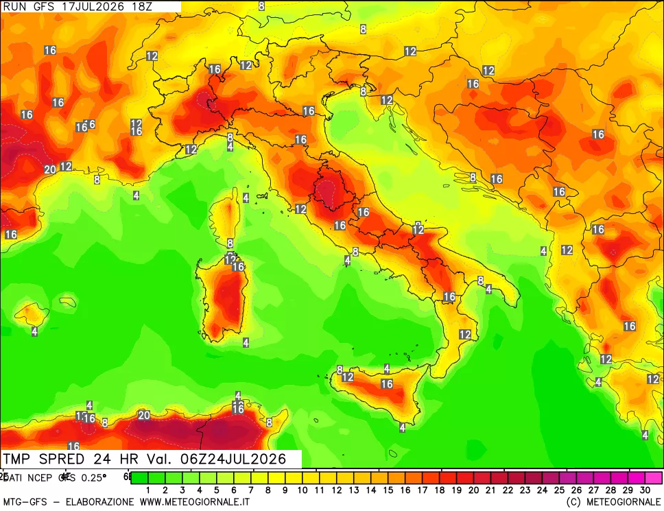 mappa Differenza TMax-TMin 24 ore