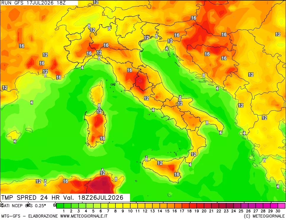 mappa Dif. TMax-TMin 24 ore