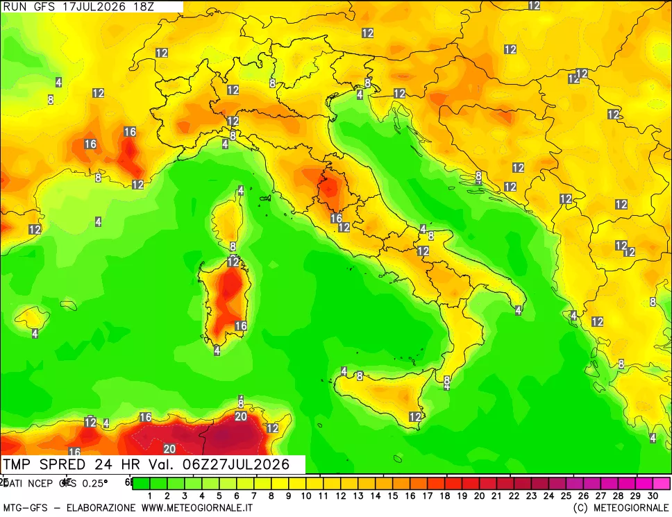 mappa Dif. TMax-TMin 24 ore