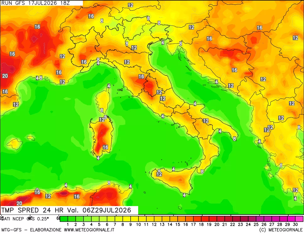 mappa Differenza TMax-TMin 24 ore