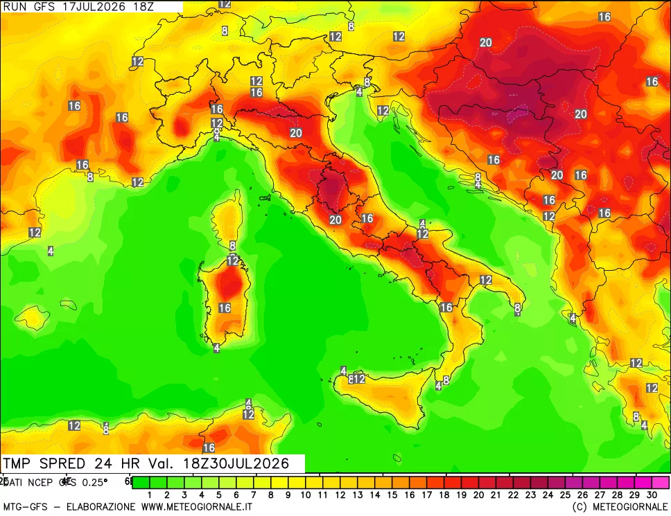 mappa Dif. TMax-TMin 24 ore