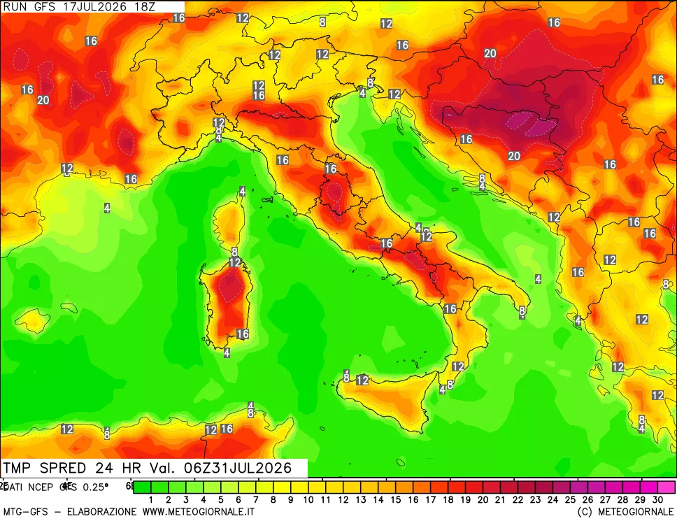 mappa Differenza TMax-TMin 24 ore