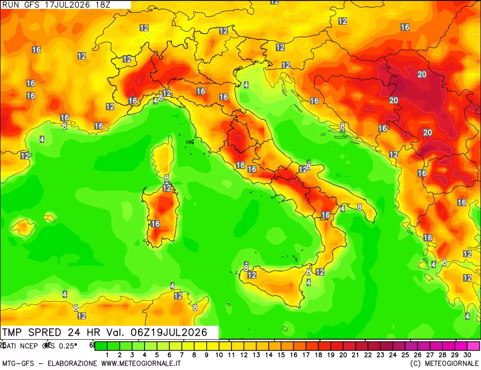 mappa Differenza TMax-TMin 24 ore