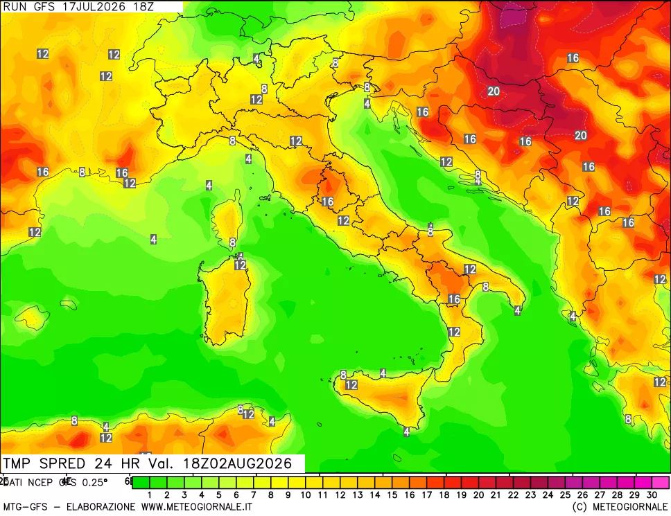 mappa Dif. TMax-TMin 24 ore