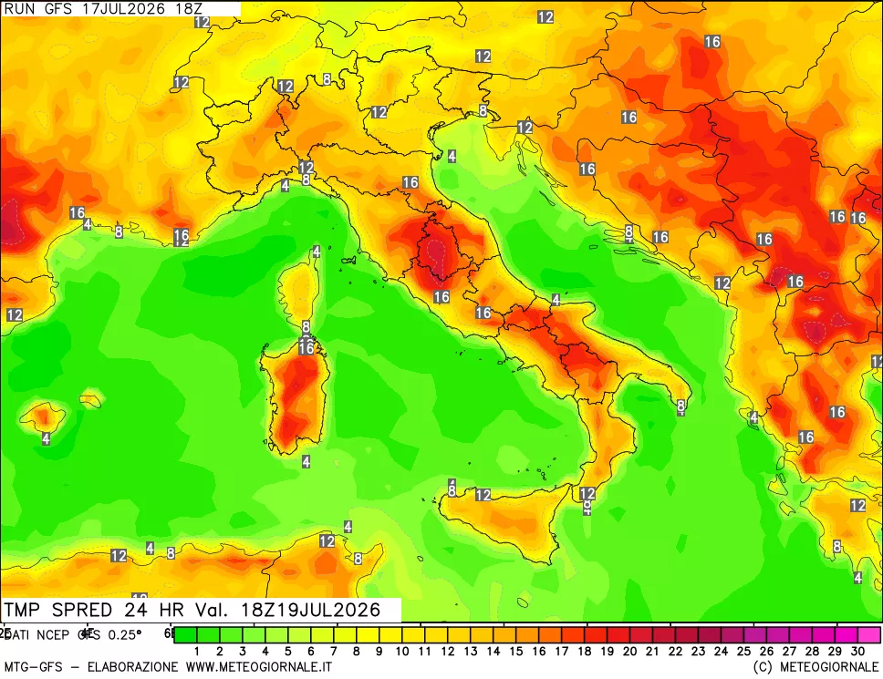 mappa Differenza TMax-TMin 24 ore