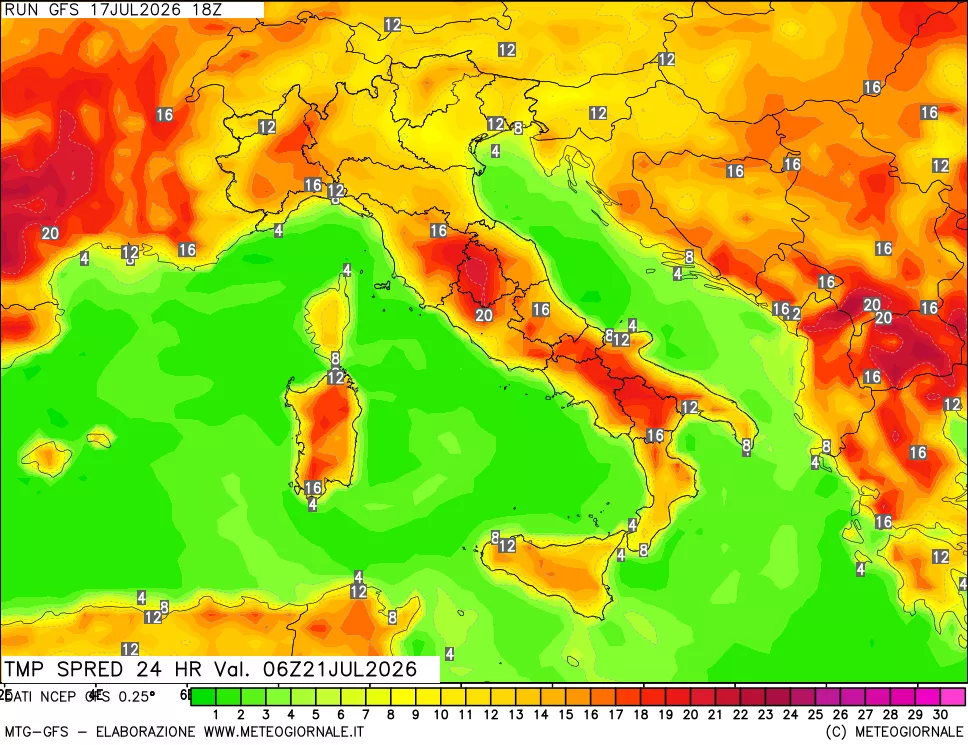 mappa Differenza TMax-TMin 24 ore