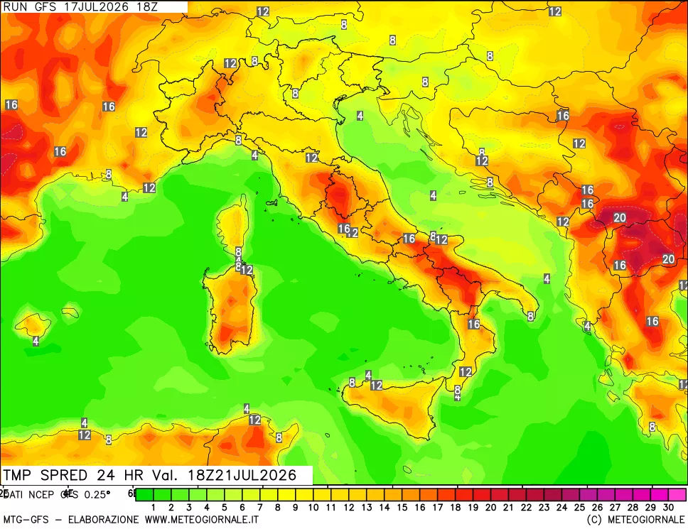 mappa Differenza TMax-TMin 24 ore
