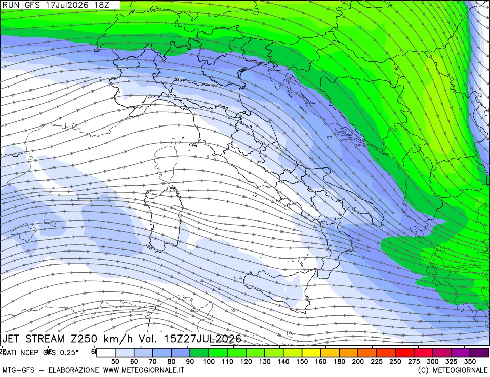 mappa 250 hPa Jet stream