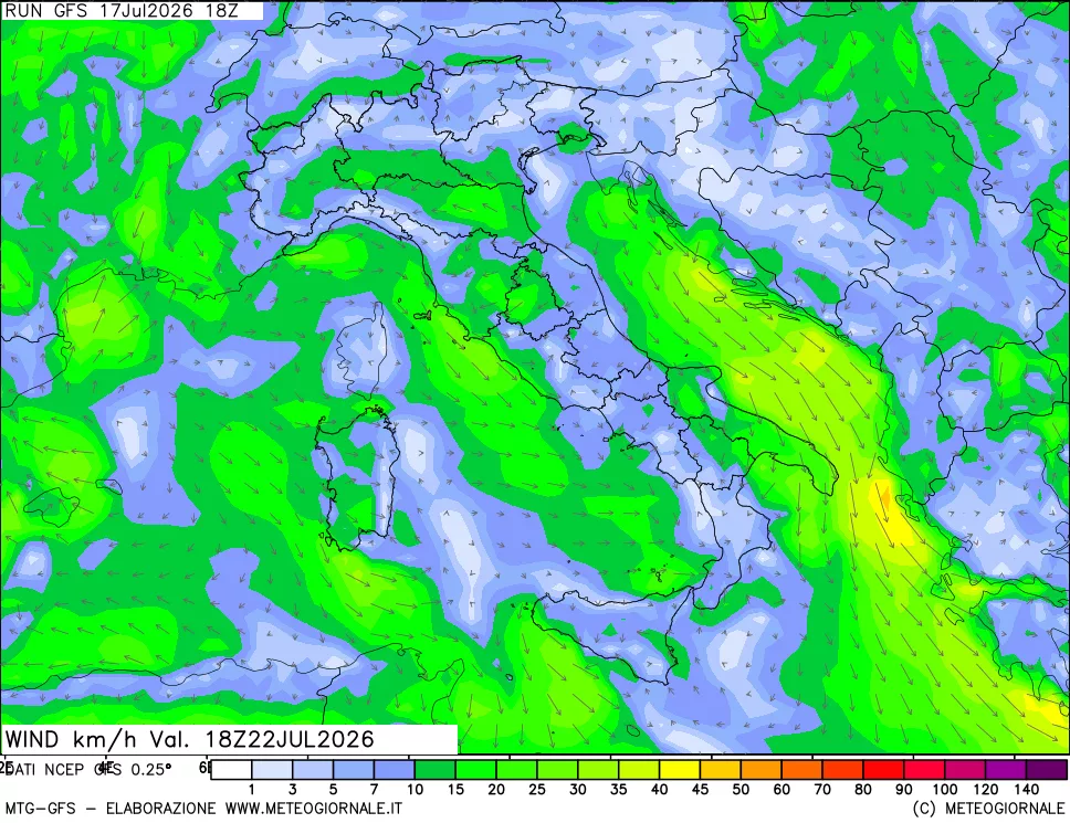 mappa 10 m Vento forza e direzione