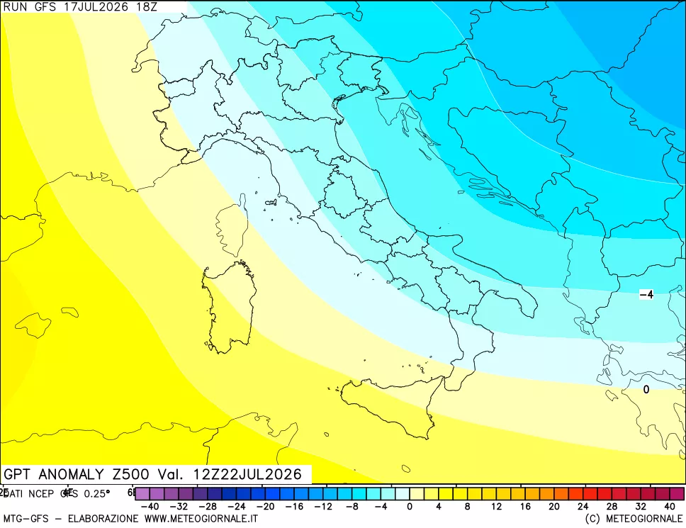mappa 500 hPa GPT Anomaly vs Cli.No 1981-2010