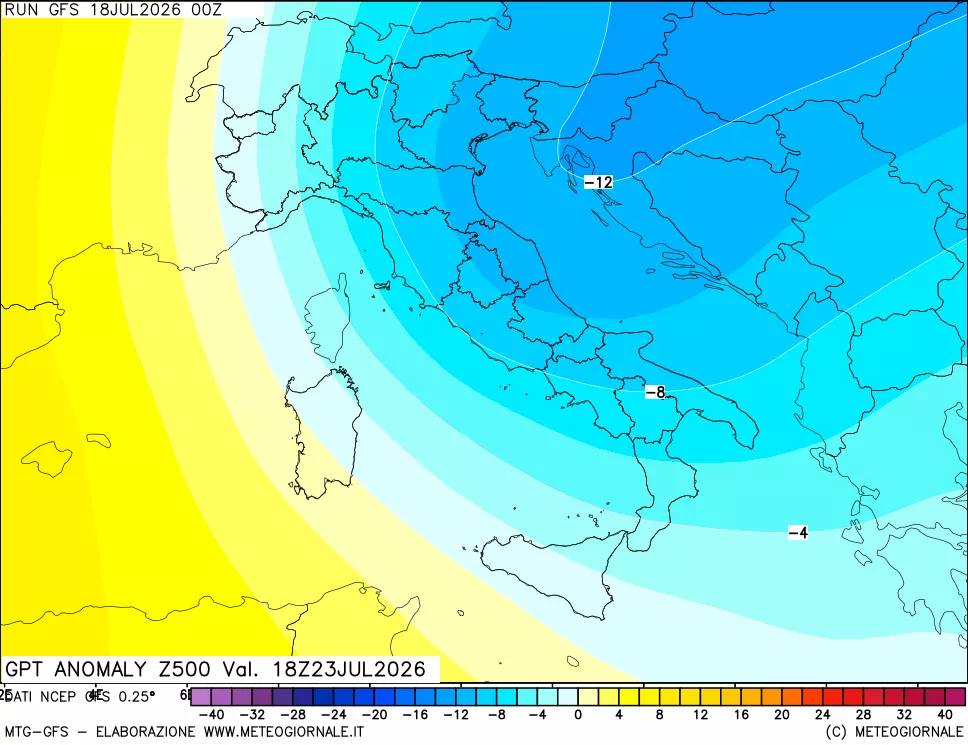 mappa 500 hPa GPT Anomaly vs Cli.No 1981-2010