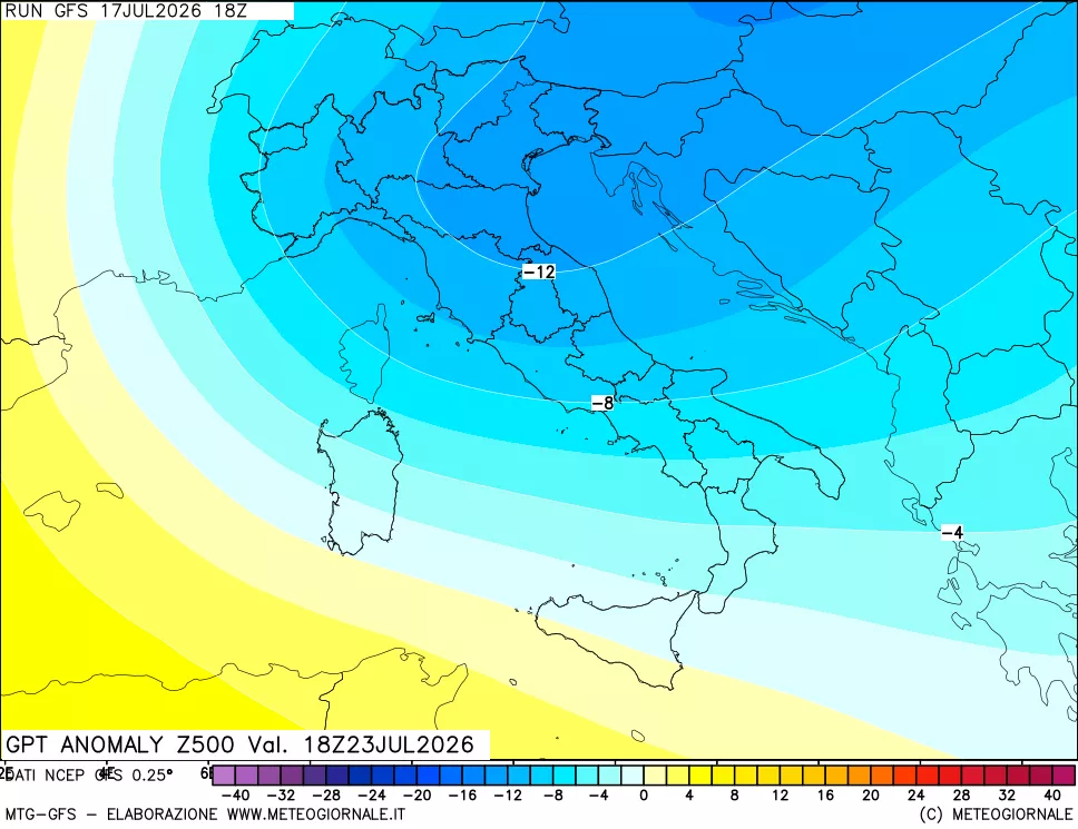 mappa 500 hPa GPT Anomaly vs Cli.No 1981-2010