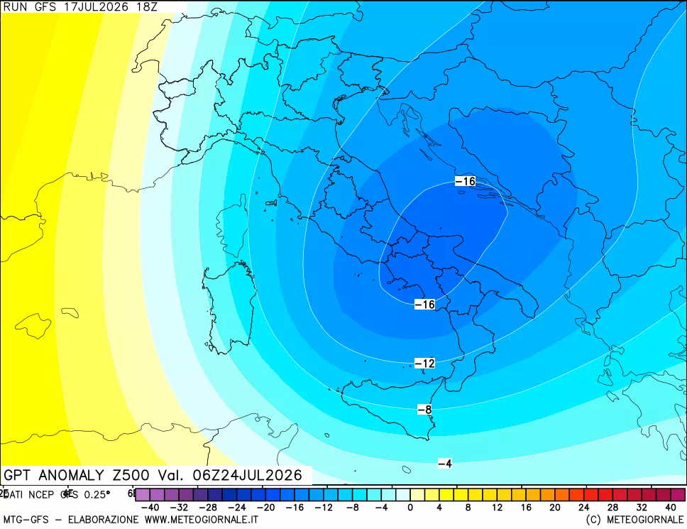 mappa 500 hPa GPT Anomaly vs Cli.No 1981-2010