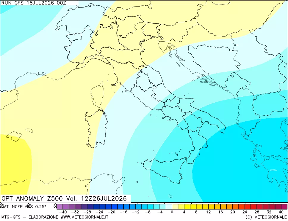 mappa 500 hPa GPT Anomaly vs Cli.No 1981-2010