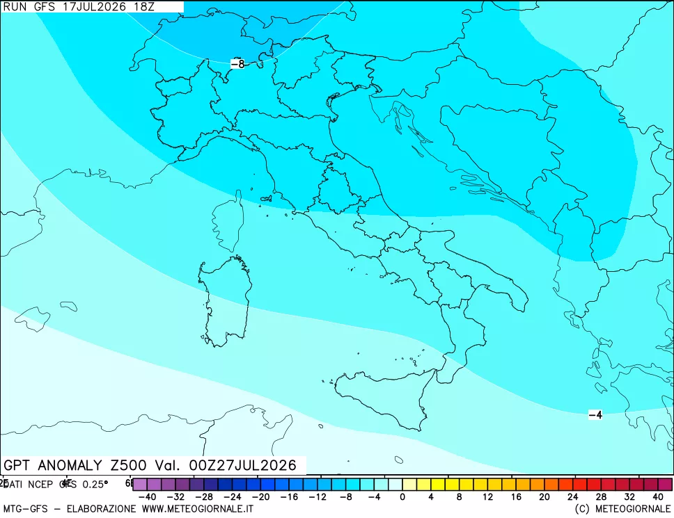 mappa 500 hPa GPT Anomaly vs Cli.No 1981-2010