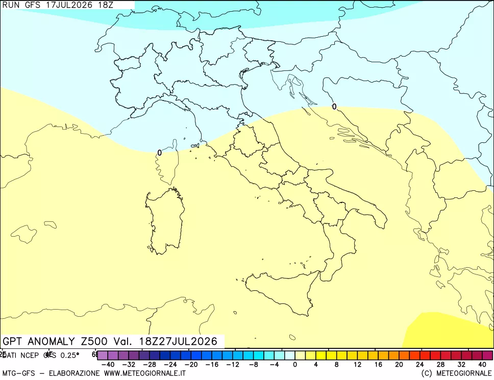 mappa 500 hPa GPT Anomaly vs Cli.No 1981-2010